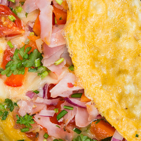Cheese & Ham Omelette with Rocket & Cherry Tomatoes
