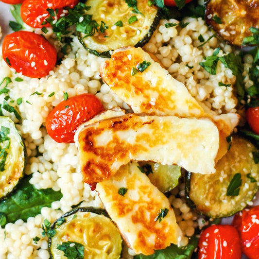 Roasted Mediterranean Vegetables with Grilled Halloumi & Couscous